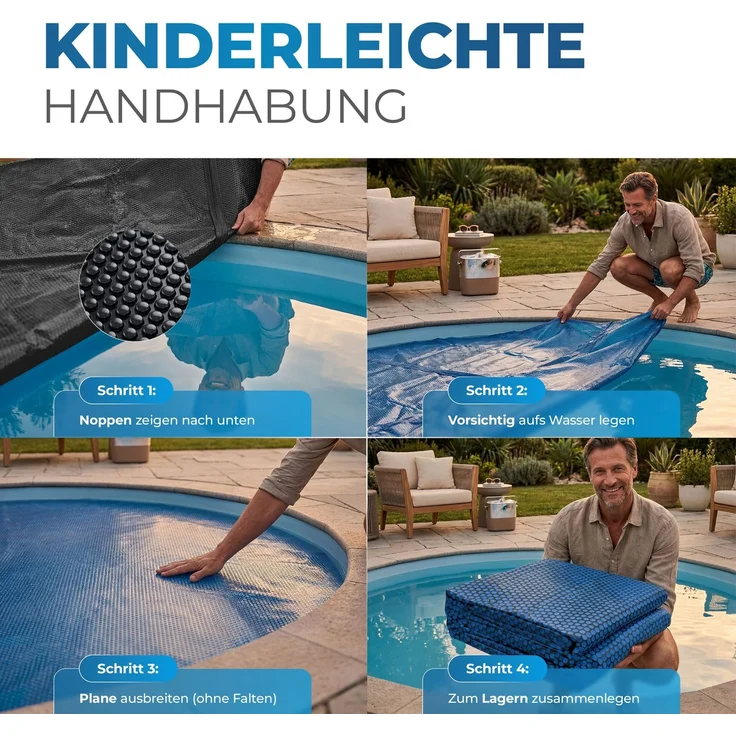 Miganeo Pool Solarfolie Ø 488 cm rund | schwarz/blau – Bild 4