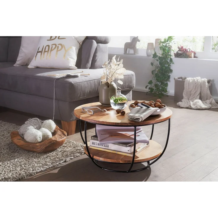 Wohnling Couchtisch 60 x 34,5 x 60 cm Akazie Massivholz / Metall Sofatisch – Bild 6