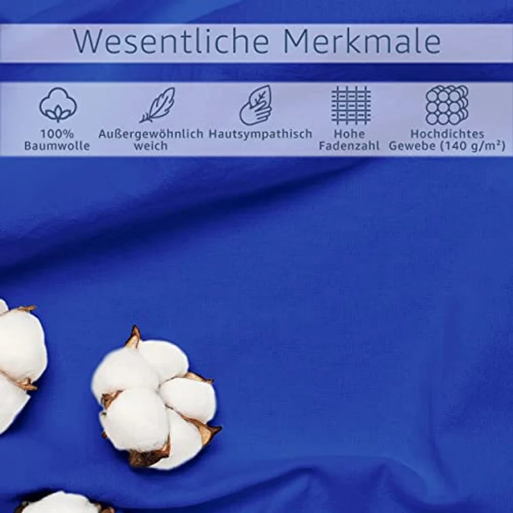 Amago - Spannbetttuch, 50 cm Steg, 100 prozent Baumwolle, 180x200 cm - Blau – Bild 5