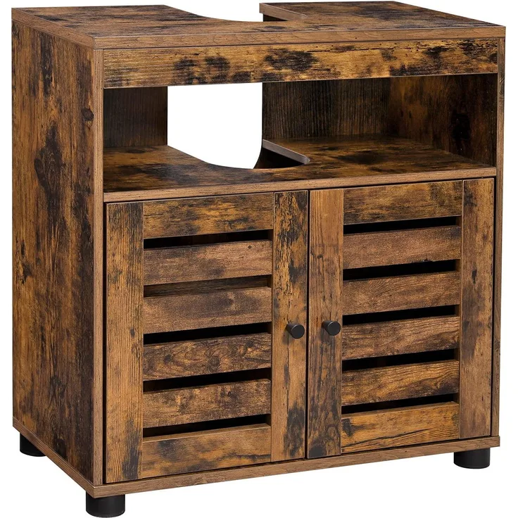 Vasagle Waschbeckenunterschrank, Badezimmerschrank, Badschrank, Aufbewahrungsschrank, Unterschrank mit 2 Lamellentüren, mit Verstellbarer Ablage, 30 x 60 x 63 cm, vintagebraun BBK04BX