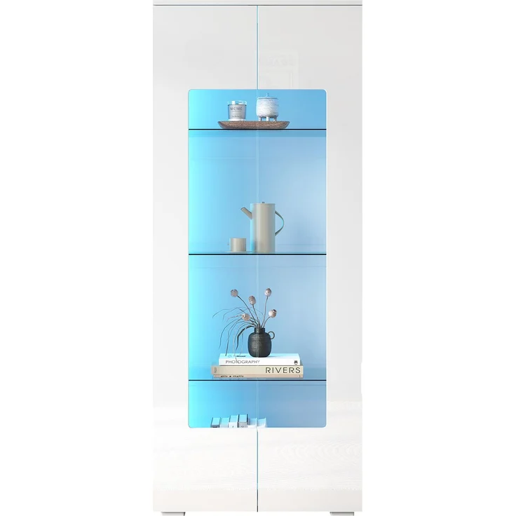 DESVIAE Vitrine mit LED-Beleuchtung, 2 Acryltüren, 70x173x40 cm, MDF Weiß – Bild 7