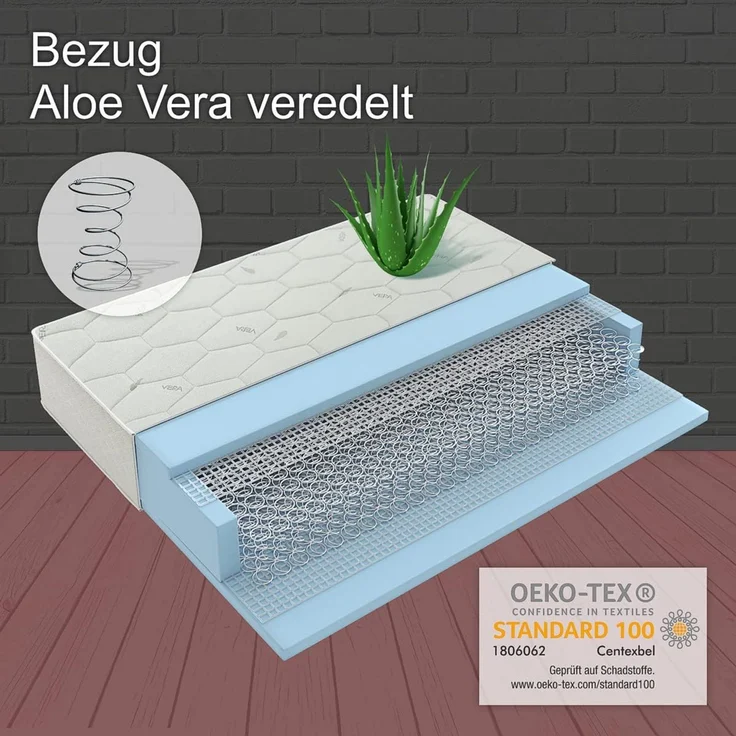 Matratzen Perfekt Federkernmatratze in dem Härtegrad H5, Höhe von 27 cm, bandscheibengerechte Federkern-Matratze Smaragd mit Bonellfeder-Kern und veredeltem Aloe-Vera Bezug (H5, 100x200 cm) – Bild 9