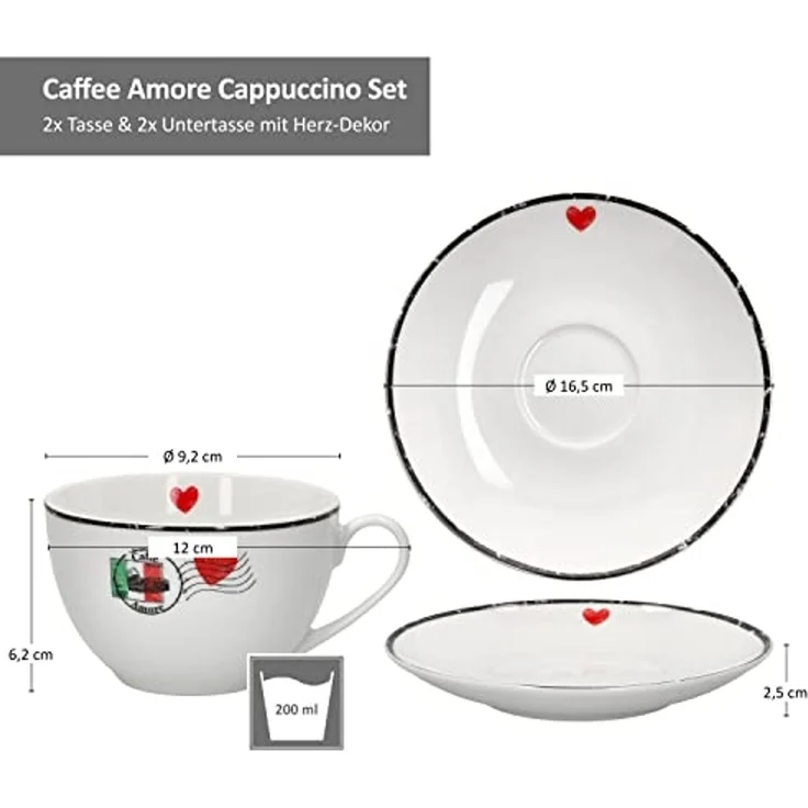 Ritzenhoff & Breker Becher 4tlg Set Caffee Amore Cappuccinotasse + Untertasse 200ml Cafe – Bild 6
