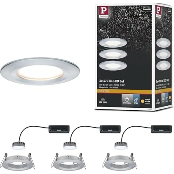 Paulmann No. 93901 Einbauleuchte LED Coin Slim IP44 rund 6W Alu 3er-Set dimmbar