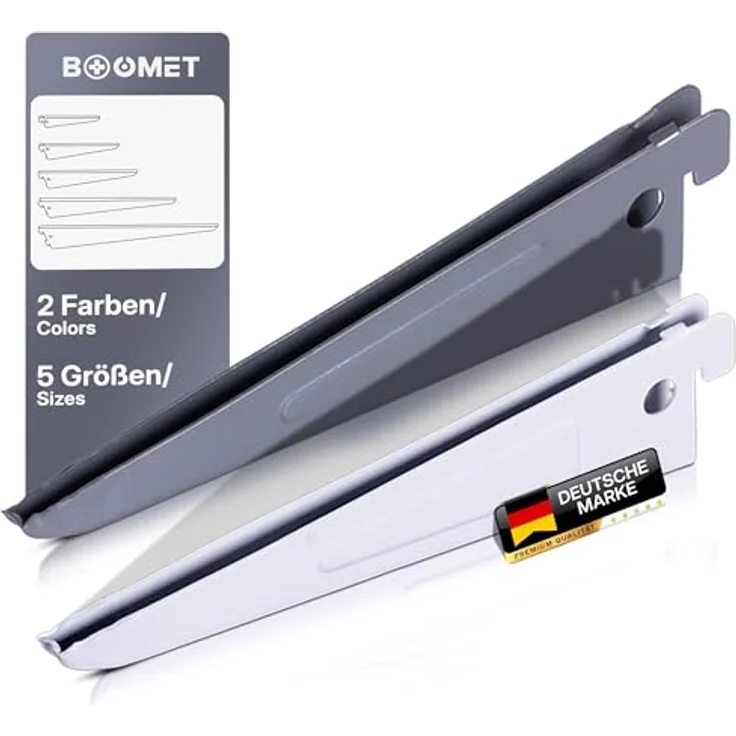 BOOMET Wandregalhalter Regalträger 2-reihig für Wandschienen, 4-tlg, Regalsystem Weiß 17cm Wandregalhalter Regalwinkel – Bild 2