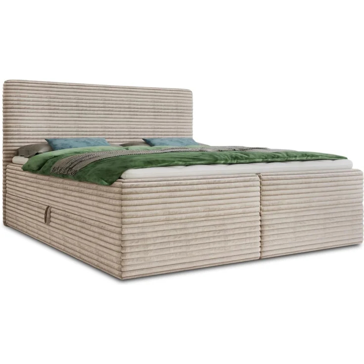 Boxspringbett Mollo mit 2 Bettkästen, Doppelbett mit Bonell-Matratze und Topper, Polsterbett in weichem Cordstoff, Bett, Bettgestell für Schlafzimmer (Beige (Tilia 03), 180 x 200 cm) – Bild 1