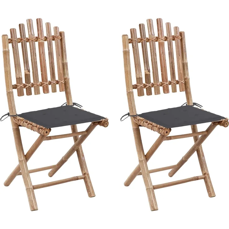vidaXL Klappbare Gartenstühle 2 Stk. mit Kissen Bambus 3063987