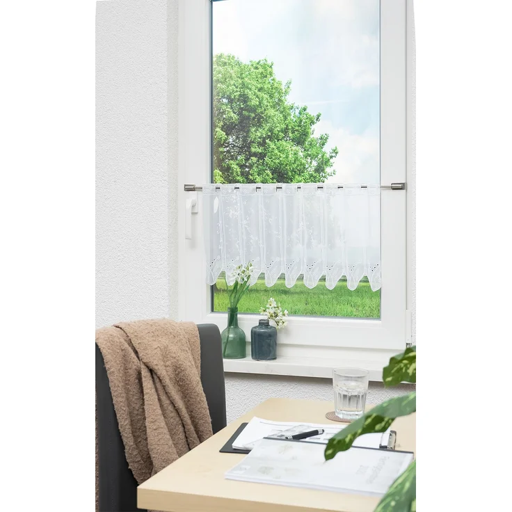 Lysel Scheibengardine Blümchenpaar (Bx H) 128,4cm * 30cm weiß/reinweiß – Bild 5