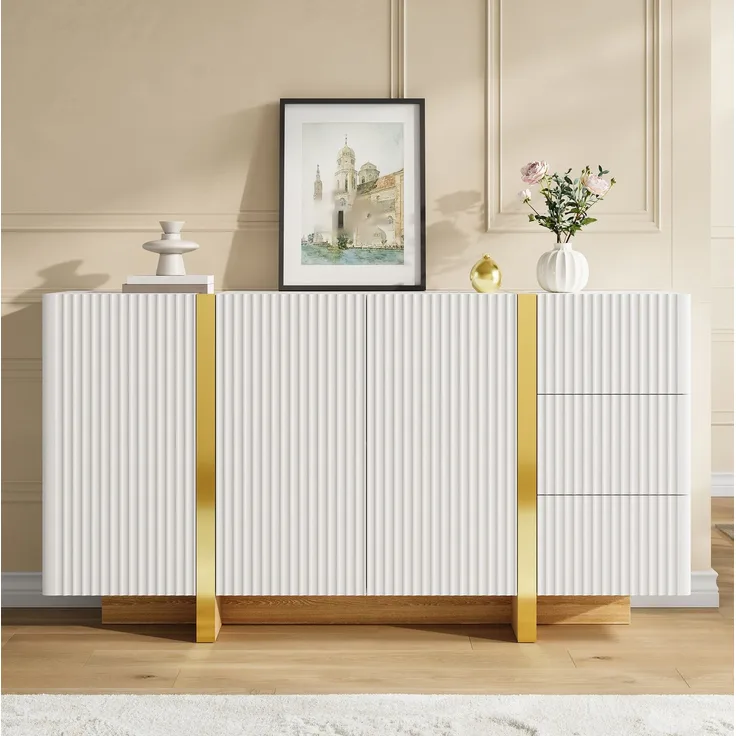 DESVIAE Sideboard Weiß aus MDF/Spanplatte – 140x75x36 cm – 3 Türen, 3 Schubladen