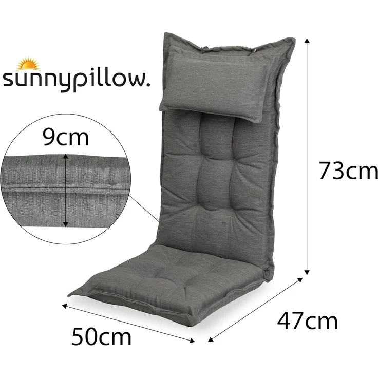 sunnypillow Hochlehnerauflage Gartenstuhlauflagen mit abnehmbarem Kopfpolster 120x50x9 cm, (1 St), Auflage Polsterauflagen UV-Lichtecht – Bild 2