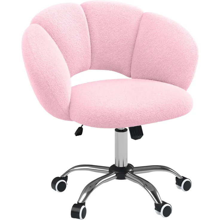 Bellamio 'Meli' Wolkenstuhl, rosa, Teddy-Bouclé Stoff, höhenverstellbar & drehbar, bis 140 kg, Schmink- & Schreibtischstuhl mit Rollen