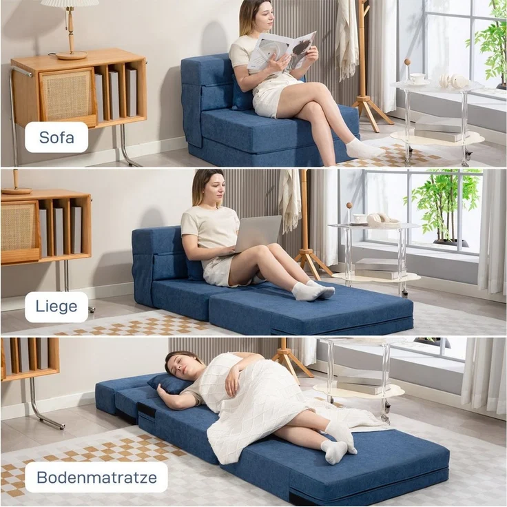 HOMCOM 2-in-1 Klappsessel mit Bettfunktion und Kissen, Gästebett, bis 120 kg Belastbar, Dunkelblau, 210 x 80 x 15 cm – Bild 4