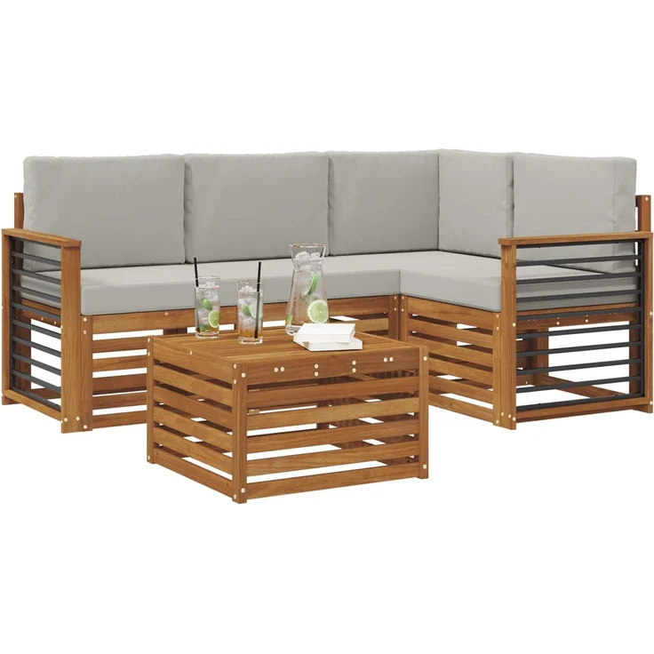 vidaXL Outdoor-Sofagarnitur 5 stk. 4-Sitzer Natur und Hellgrau 3374781 – Bild 3
