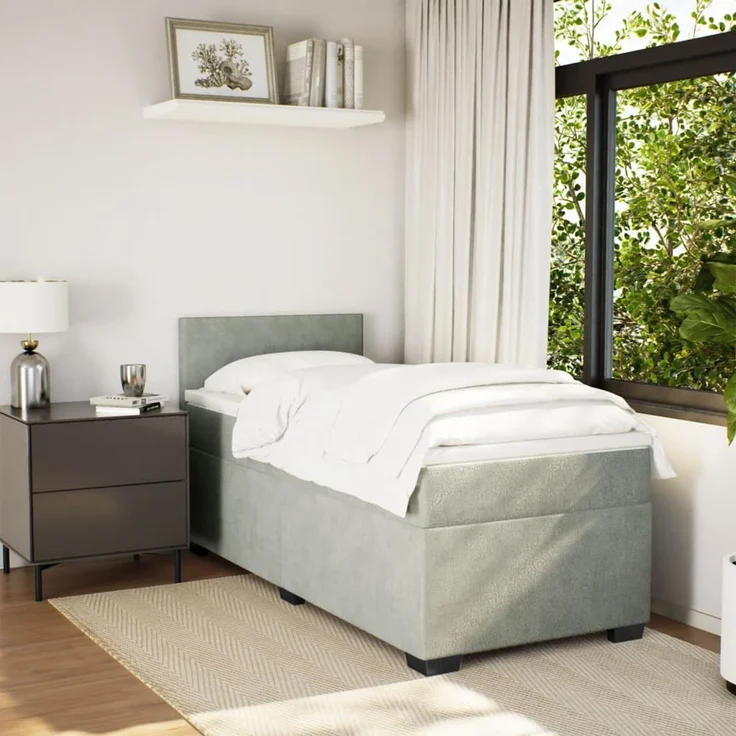 vidaXL Boxspringbett mit Matratze Hellgrau 90x190 cm Samt 3288480 – Bild 5
