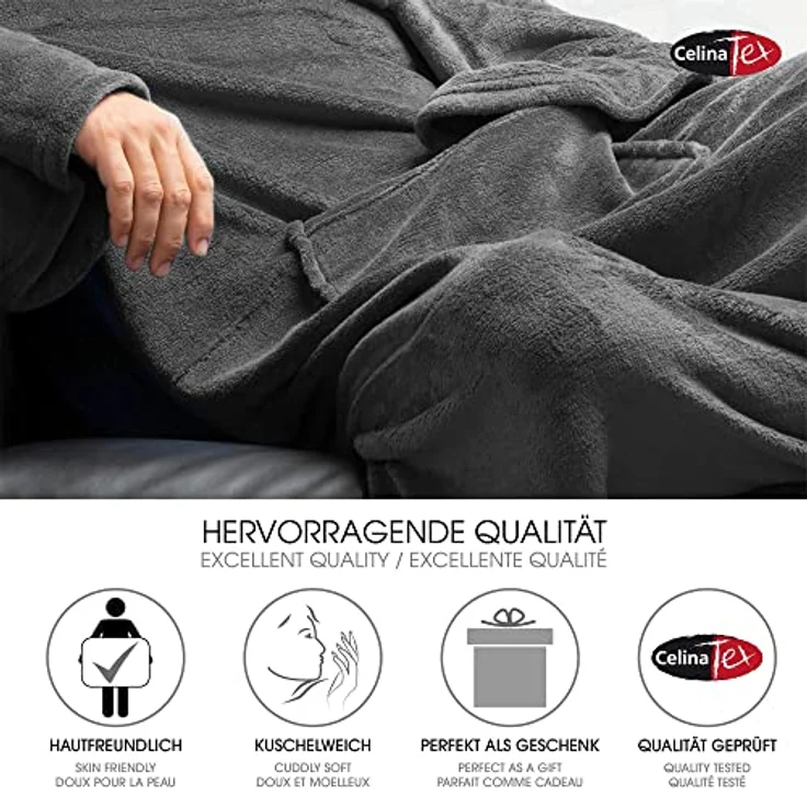 CelinaTex TV-Decke mit Ärmeln und Fußtasche Flauschige Kuscheldecke XL 170x200 cm Bordeaux rot Mikrofaser Fleece Soft Oeko-TEX – Bild 3