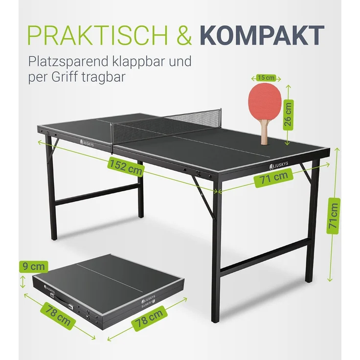 Juskys 'Flexi' Mini Tischtennisplatte mit Zubehör, klappbar, Holz / Metall schwarz, 71 x 152 x 71 cm – Bild 3