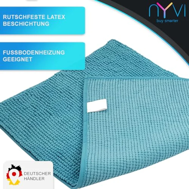 NYVI Badematte WC Vorleger NYVISpa Chenille Badvorleger, Höhe 20 mm, Polyester, Rutschfest, Saugfähig, Schnell Trocknend, Fußbodenheizung geeignet – Bild 5