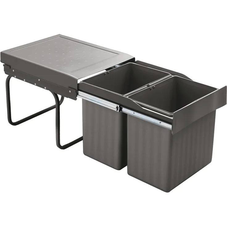 SortoLine BASSO Abfallsorter niedrig 32 (2x16) Liter mit Vollauszug ab 40 cm Schrankbreite / Abfallsorter