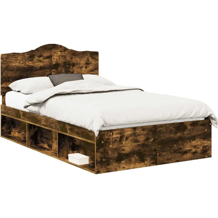 vidaXL Bettrahmen Geräucherte Eiche 135 x 190 cm Massives Kiefernholz 3413321 – Bild 1