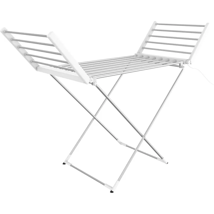 Todeco - Elektrischer Wäschetrockner, zusammenklappbar, für den Innenbereich – Maße zusammengeklappt: 113 x 53 x 7 cm – Material: Aluminiumlegierung – klassisch, weiß