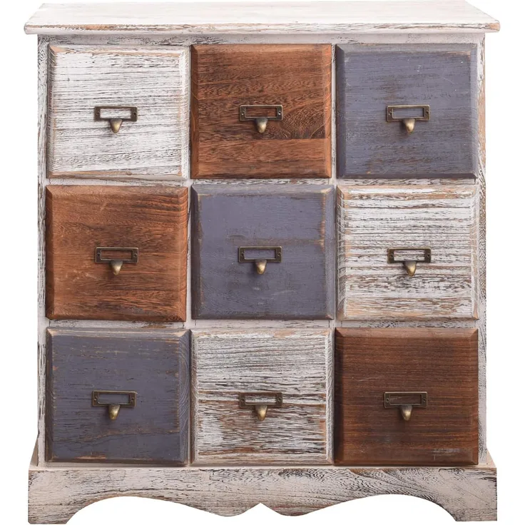 Rebecca Mobili Schubladenkommode 9 Schubladen, Sideboard Weiß, Holz, Shabby Chic, Schlafzimmer Wohnzimmer – Maße: 63 x 60 x 23 cm (HxLxB) - Art. RE4077