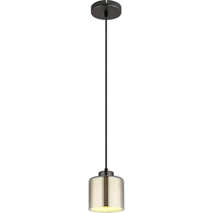 Hängeleuchte, schwarz-chrom, Glas, verchromt, H 120 cm