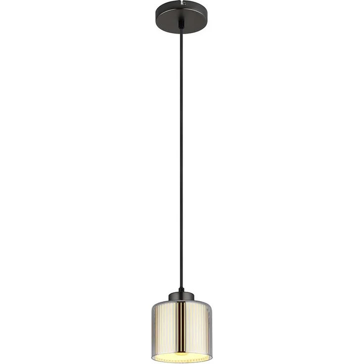 Hängeleuchte, schwarz-chrom, Glas, verchromt, H 120 cm – Bild 1