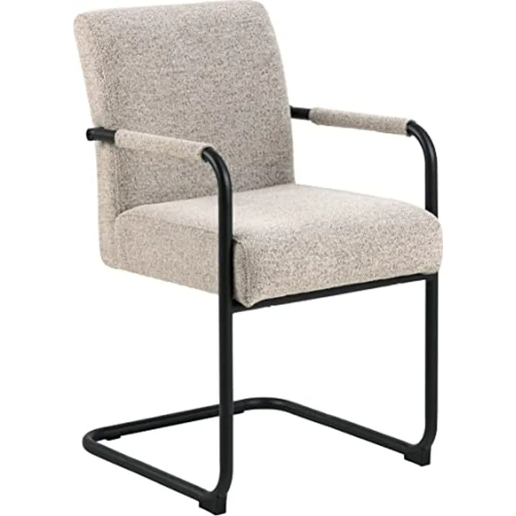 AC Design Furniture Adeline Esszimmerstühle 2er Set, Esszimmerstühle mit Armlehnen, Schwingstühle, Freischwinger, Gepolsterte Küchenstühle in Beige Bouclé-Sitzbezug mit Schwarzem Metallschwingfuß