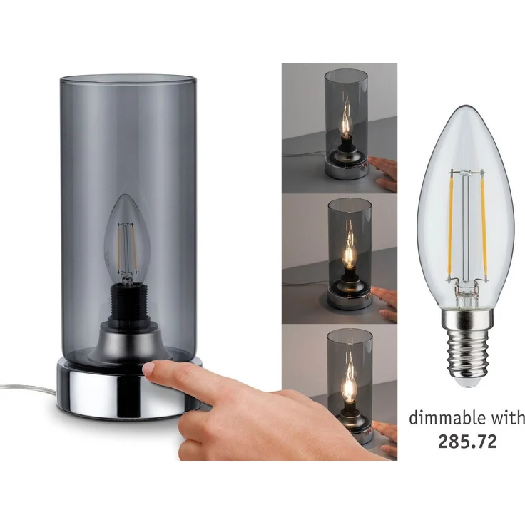 Paulmann No. 77056 Tischleuchte Pinja mit Touchschalter 1-flammig chrom rauchglas – Bild 3