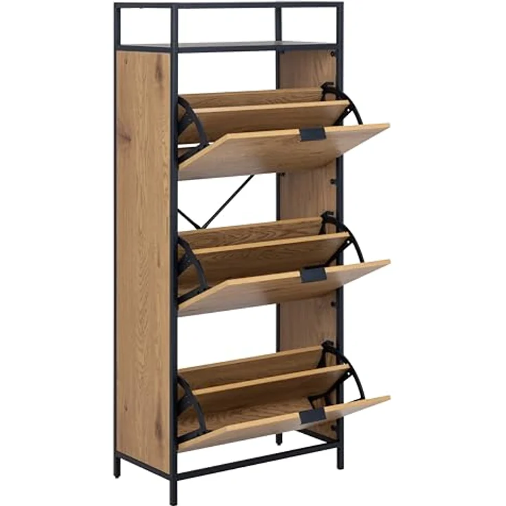 Livetastic Schuhschrank, Schwarz, Wildeiche, 3 Schubladen, 56x129x30 cm, Schuhaufbewahrung für Garderobe – Bild 4