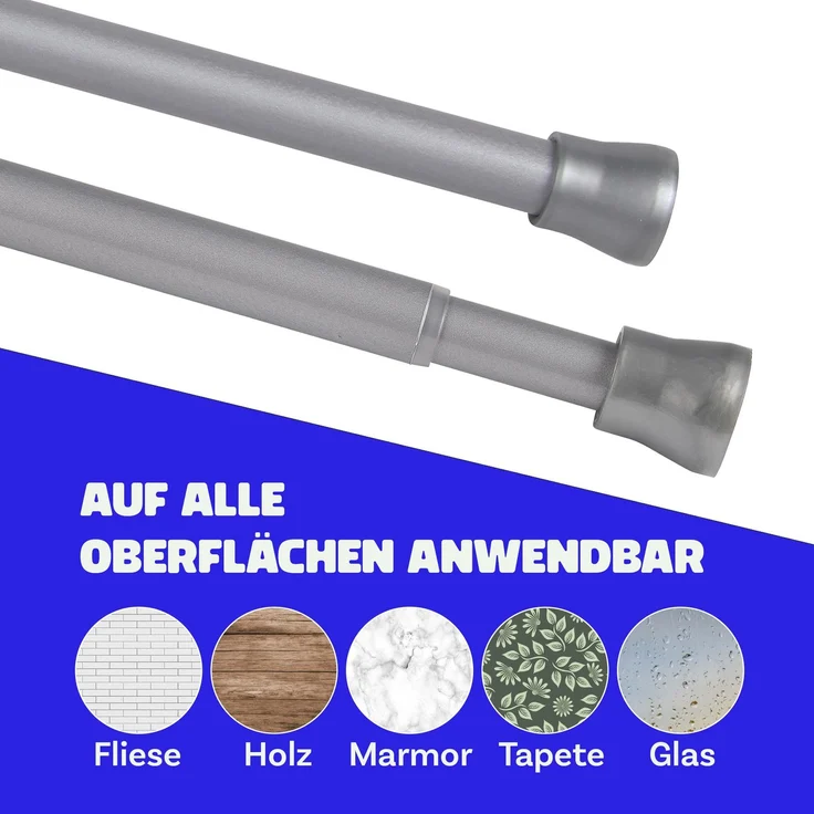 Verstellbare Vorhangstange - Spannstange zum Klemmen Silber Ø16/19 mm 120-210 cm – Bild 4