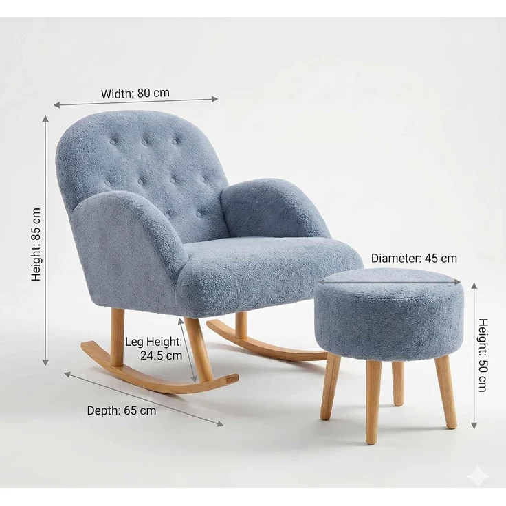 Hanah Home Elegantes Ohrensessel- und Pouf-Set (2-teilig), Grau, 100% Wellssoft-Stoff, Beine aus 100% Esche | Perfekt für Moderne Wohnzimmer und gemütliche Räume – Bild 3
