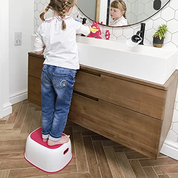 Prince Lionheart Step Stool | Tritthocker | Anti-Rutsch-Ober- und Unterseite | Leicht zu reinigen | Handgriffe | Vielseitig | Aufbewahrung | Badezimmer Booster | Handwaschbecken - Rose – Bild 5