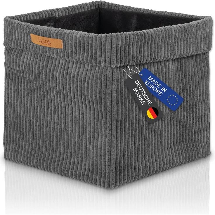 Lycce faltbare Aufbewahrungsbox, 2er Set - Cord, passend für Kallax Regal, abnehmbarer Bezug, robust, formstabil Grau 31x33x33cm – Bild 2