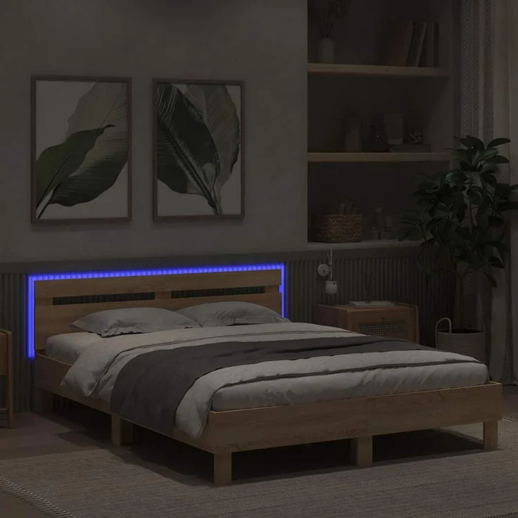 vidaXL Bettrahmen mit LED Sonoma 152 x 203 cm Holzwerkstoff 3402849 – Bild 4