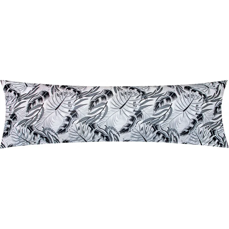 Heubergshop Seitenschläferkissenbezug, (1 Stück), 40x145cm Tropische Blätter Grau Schwarz 100% Baumwolle (KY-650/1) – Bild 2