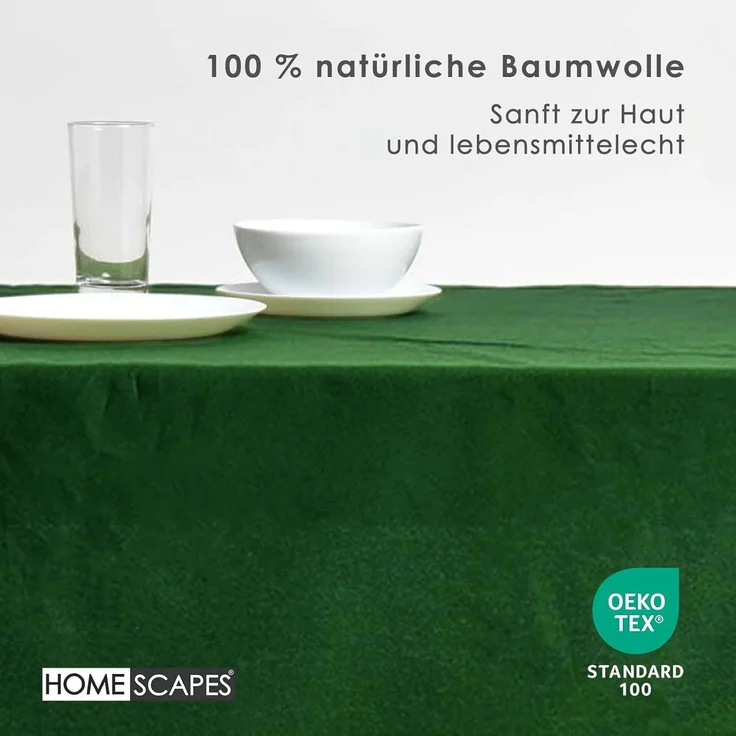 Homescapes Tischdecke Tischdecke dunkelgrün – 137 x 137 cm, 100% Baumwolle (1-tlg) – Bild 3