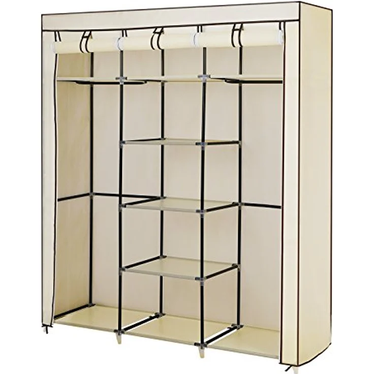 Songmics Kleiderschrank, Faltschrank, Stoffschrank, faltbare Garderobe mit 2 Kleiderstange, 175 x 150 x 45 cm, Beige RYG12M – Bild 2