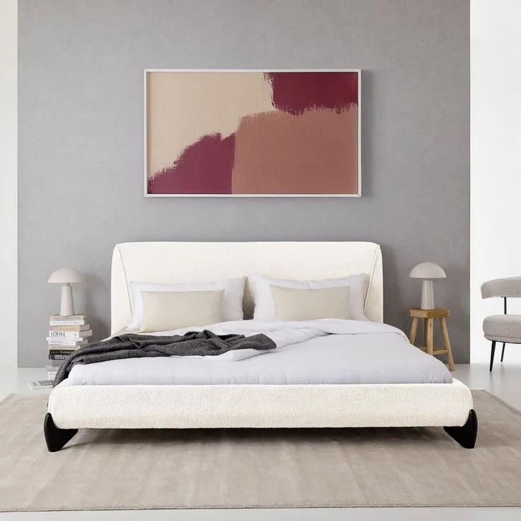 IDIMEX Polsterbett PATERNA, Doppelbett 180x200 cm mit Lattenrost und Polsterung Bouclé Stoff weiß