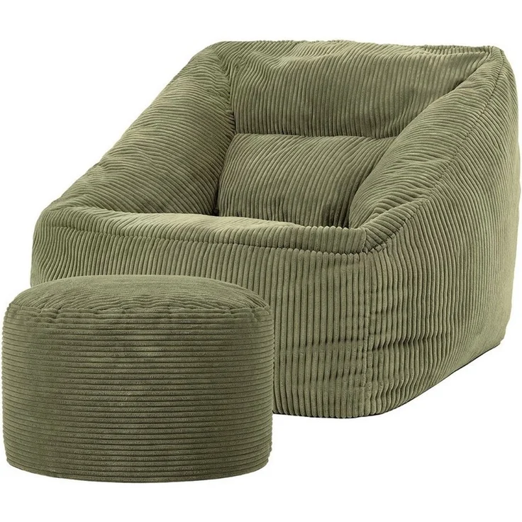 Icon Natalia Sitzsack Sessel mit Hocker für Erwachsene, Salbeigrün, Flauschiger Cord Stoff, Riesen Sitzsack Cord mit Füllung, Bean Bag Chair, Bequemer Sessel Wohnzimmer, Lounge, Schlafzimmer, Büro – Bild 5