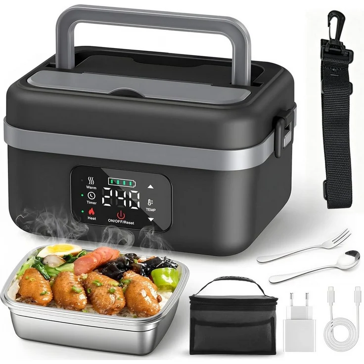 AKKEE Elektrische Lunchbox 1L Electric Lunch Box for Adult mit automatischer Aufheizfunktion, Wärmespeicher- und Timer-Heizfunktionen – Bild 1