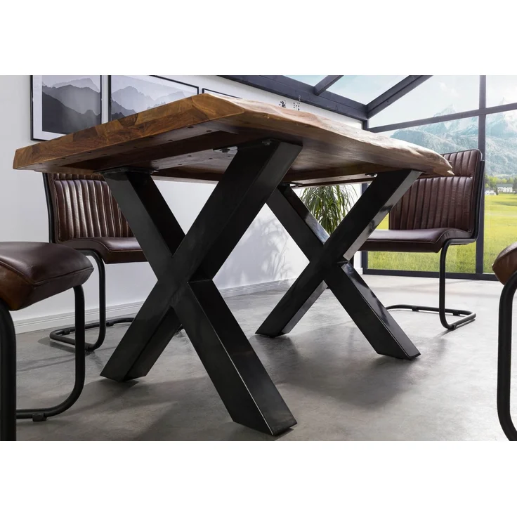 Baumtisch Sheesham 140x90x77 natur gebeizt / X-Beine anthrazit glänzend FREEFORM 5 – Bild 3