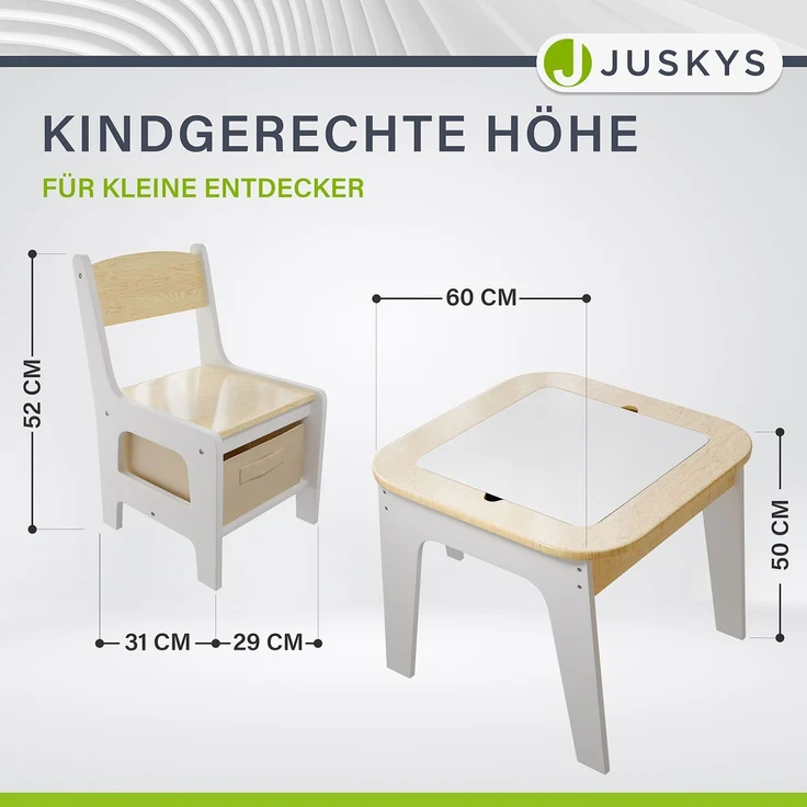 Juskys 'Milou' Kindersitzgruppe mit 2 Stühlen, 1 Tisch & Stauraum, Holz weiß – Bild 3