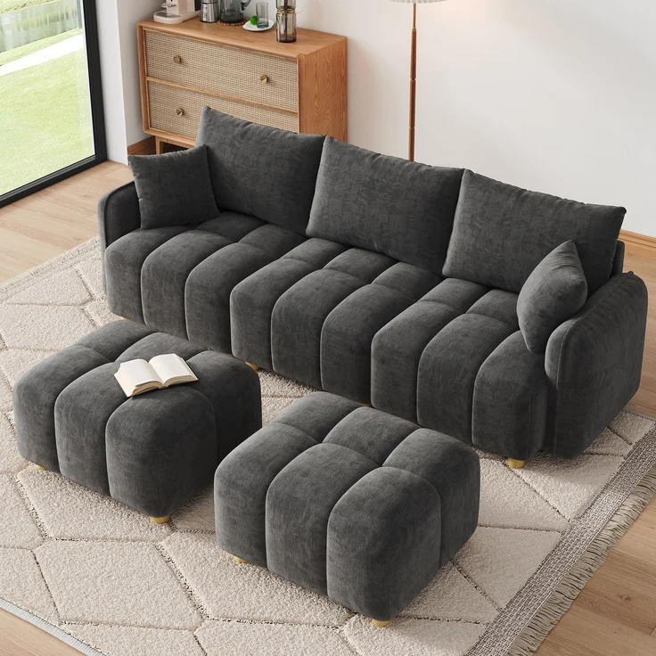 ZUBALIYA L-/U-förmiges wandelbares Ecksofa, 5-Sitzer modulare Sofakombination mit 2 Hockern und Kissen, Chenille-Stoff, Cloud-Sofa, breite Armlehnen, geeignet für Wohnzimmer, Modell N653P7720G – Bild 2