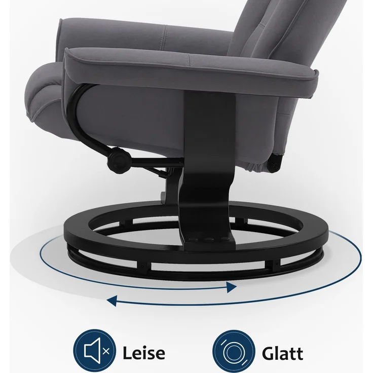 M MCombo Relaxsessel mit Hocker, 360°drehbarer Fernsehsessel mit Liegefunktion, bis 120 Kg belastbarer TV-Sessel, moderner Ruhesessel für Wohnzimmer, Kunstleder, 9019 (Grau-Mikrofaser) – Bild 5