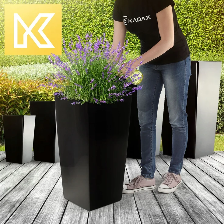 KADAX Blumentopf Blumentopf + Einsatz Garten Blumenständer hoch schwarz glänzend 68cm – Bild 4