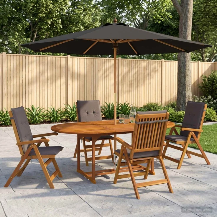 vidaXL Essgruppe für draußen mit Sonnenschirm 6 stk. 4-Sitzer 3438540 – Bild 1