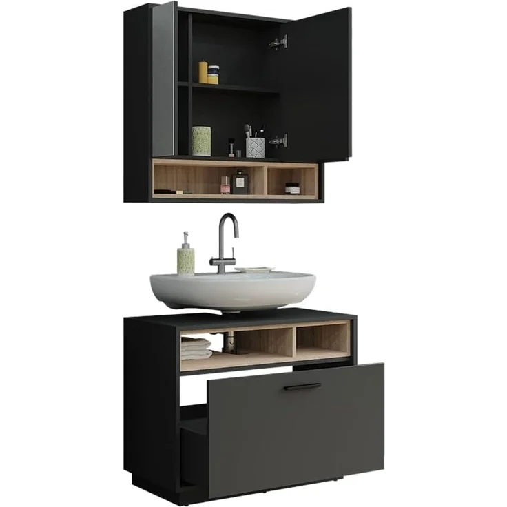 Badmöbel-Set Beatrice Anthrazit/Sonoma 2-teilig Vicco – Bild 5