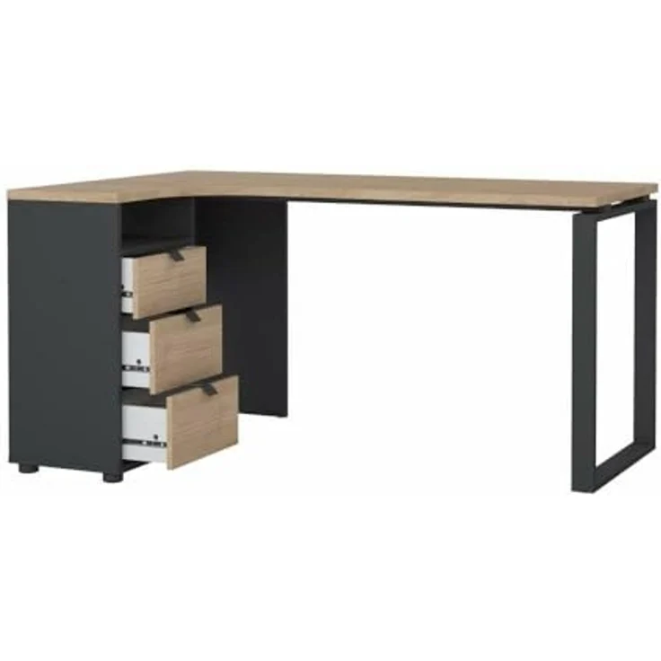 Dmora - Schreibtisch Noemie, Mehrzweckschreibtisch, Bürotisch für PC, Eckschreibtisch, 150x100 h76 cm, Eiche und Grau – Bild 4
