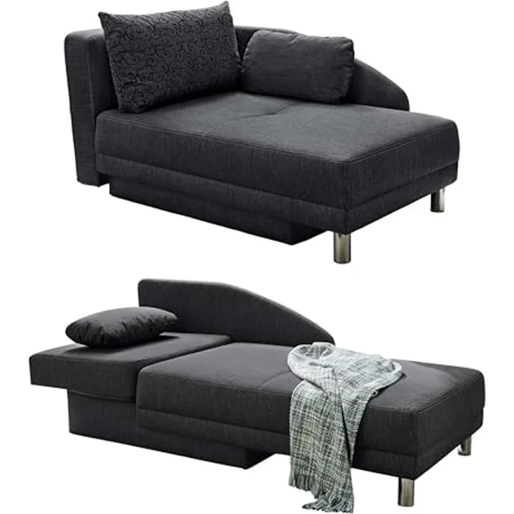 Récamiere-Schlafsofa Federkern Couch Liege Gästebett mit Bettkasten in Anthrazit – Bild 1